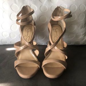 Strappy, nude, 4” sandals. Great for spring!